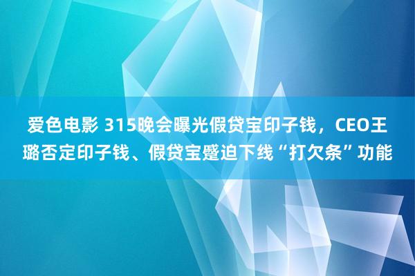 爱色电影 315晚会曝光假贷宝印子钱，CEO王璐否定印子钱、假贷宝蹙迫下线“打欠条”功能