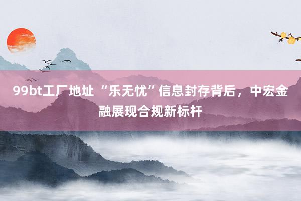 99bt工厂地址 “乐无忧”信息封存背后，中宏金融展现合规新标杆